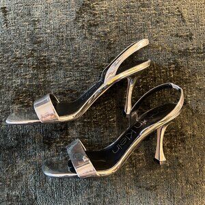 Calvin Klein Silver Metallic Slingback Heels – Open Toe Sandals